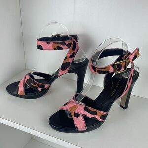 Gianni Bini Veronica Leopard Print Hair on Hide Strappy Heeled Sandals 8